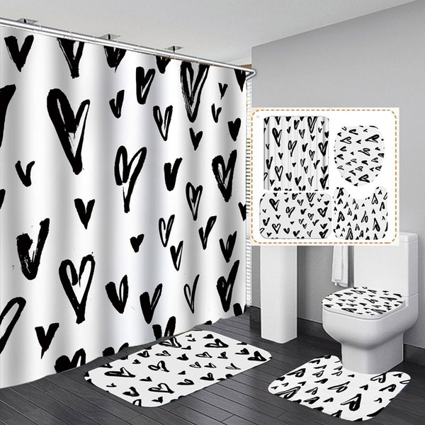 Black Heart Pattern Shower Curtain Bath, Heart Shower Curtain