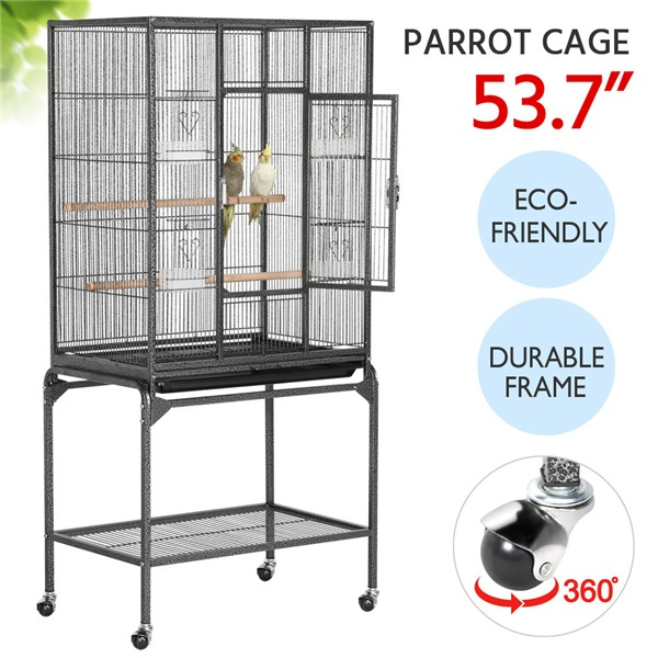 INMOZATA Large Bird Cage House Rolling Wheel Budgie Cage Sturdy Parrot Cage with 2 Stand for African Grey Cockatiel Cockatoo Finch Parrot Budgie Outdoor Indoor