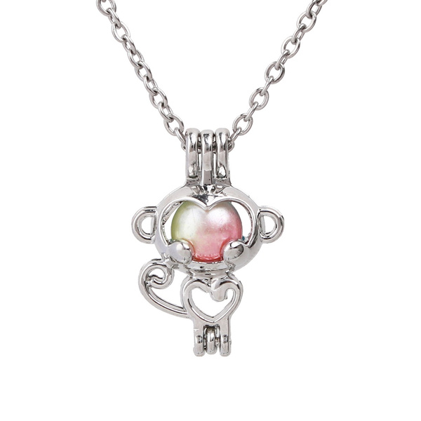 Locket Monkey 1pc Cute Monkey Pearl Cage Necklace with 20'' Stainless Steel Chain for ...