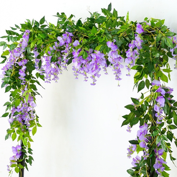 Details about   2M Wisteria Artificial Flower Vine Wreath Wedding Arch Decoration Fake Plant Lea