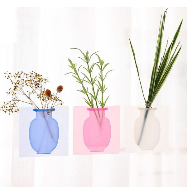 Wall Hanging Magic Sticky Bottle Silicone Vase Container Flower Pot Home 