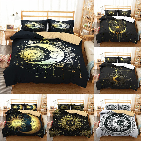 Black Gold Bedding Set Sun And Moon, Black And Gold Duvet Cover Sets