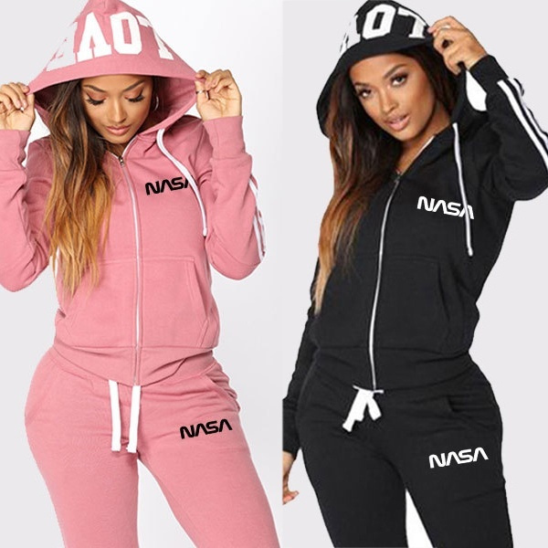 Women NASA Logo Printed Hoodies Pants Set Casual Tracksuits