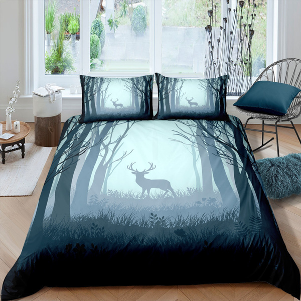 Deer Comforter Cover Foggy Woodland, Deer Duvet Cover Uk