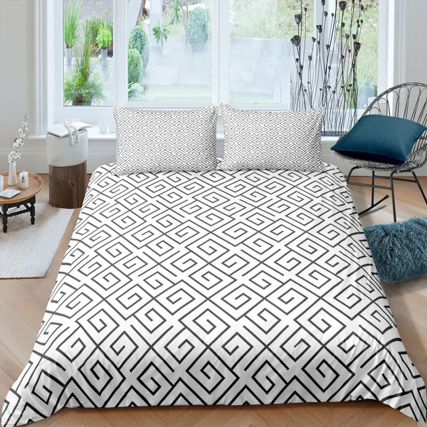 Grey Labyrinth Maze Comforter Cover, Greek Key Pattern Duvet Cover
