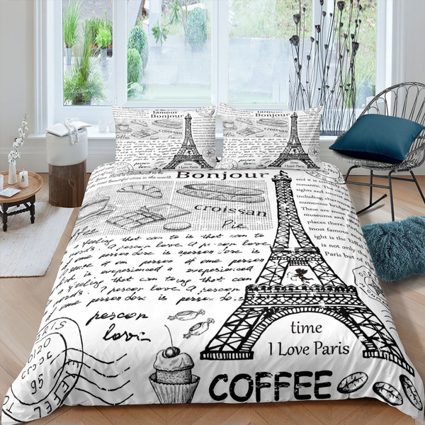 Eiffel Tower Comforter Cover City, Paris Themed Bedding Queen Size
