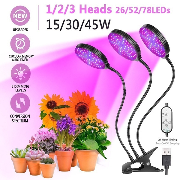 3-Head LED Plant Grow Light 30W Flower Indoor Greenhouse Hydroponic Lamp w/Timer 