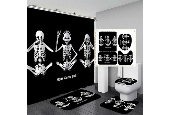  Funny Sloth Skeleton 4 Piece Shower Curtain Set with