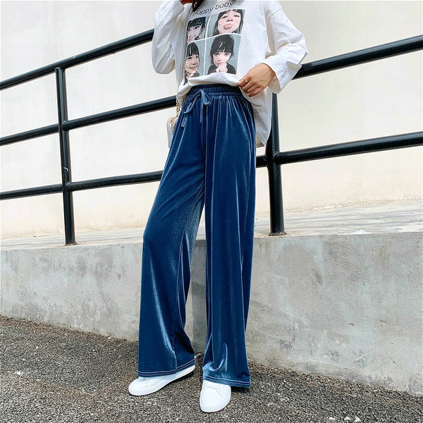 Gold Velvet Wide-leg Pants Women New 