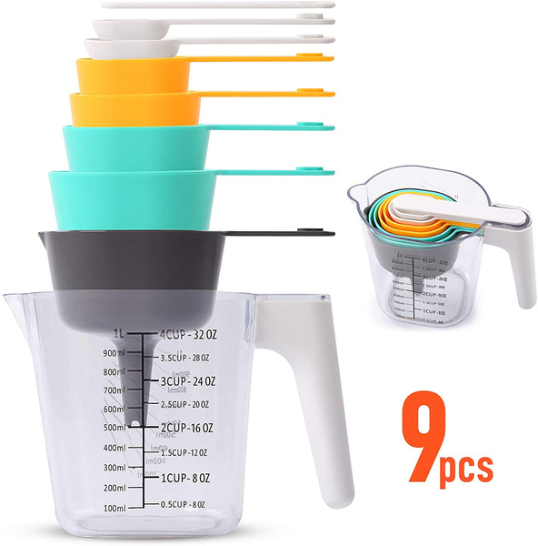 9 Piece Measuring Cups and Spoons Set, Stackable Kitchen