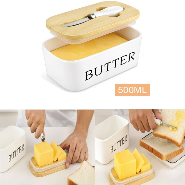Ceramic Sealing Butter Box Holder Cheese Food Butter Keeper Tray