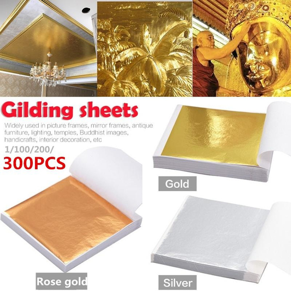 200× Imitation Gold Silver Leaf Sheets Foil Paper for Gilding