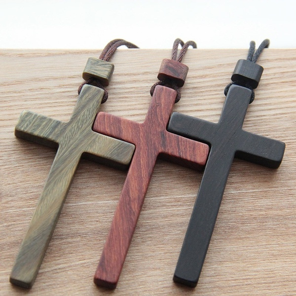 Diyalo Bronze Color Crucifix Jesus Cross Pendant Necklace Wooden Rosary  Beaded Chain Necklace Men Women Prayer Jewelry Gift - AliExpress