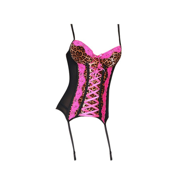 Women's Lingerie Lace Bustier Sexy Pink Lace Up Corsets And Bustiers  Leopard Print Plus Size Female Corset