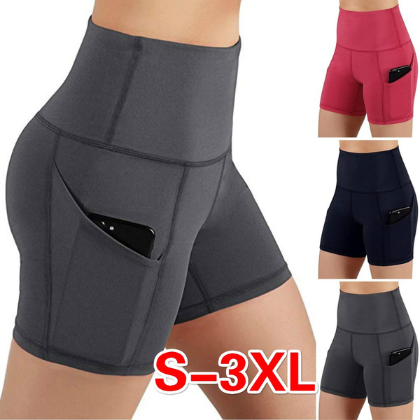 Short Leggings with Pockets Casual Slim Fit Fitness Pant Summer Shorts Plus  Size S-3XL New Women Fashion Solid Color Safety Shorts Yoga Running Shorts