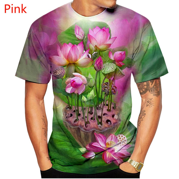 Summer Lotus 3d print t shirt Men Women fashion t shirt funny plant printed  shirt unisex short sleeve tees