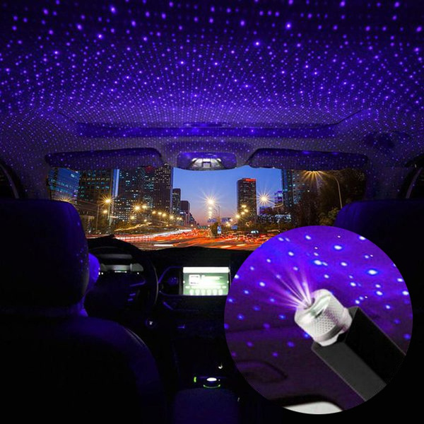 USB Car Roof Atmosphere Star Sky Lamp Ambient Star Light LED Projector  Purple Night Light Adjustable Multiple Lighting Effects