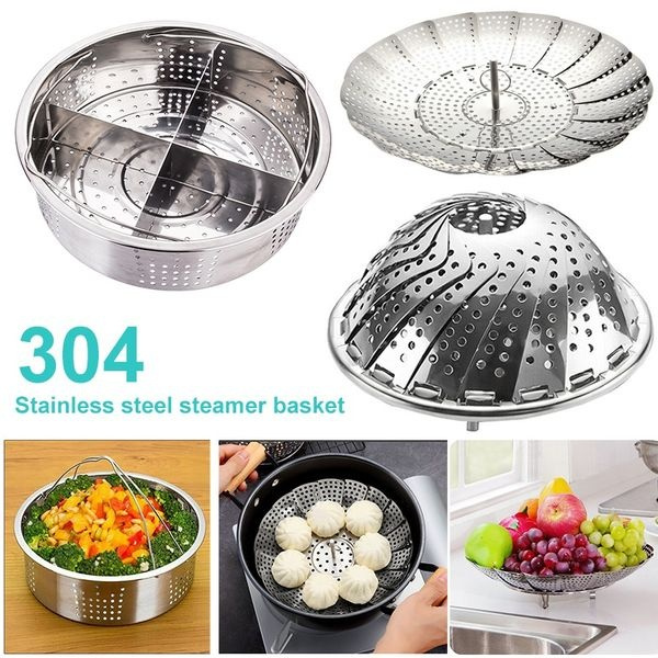 Stainless Steel Vegetable Food Steamer Basket Mesh Insert Folding Dish Kitchen
