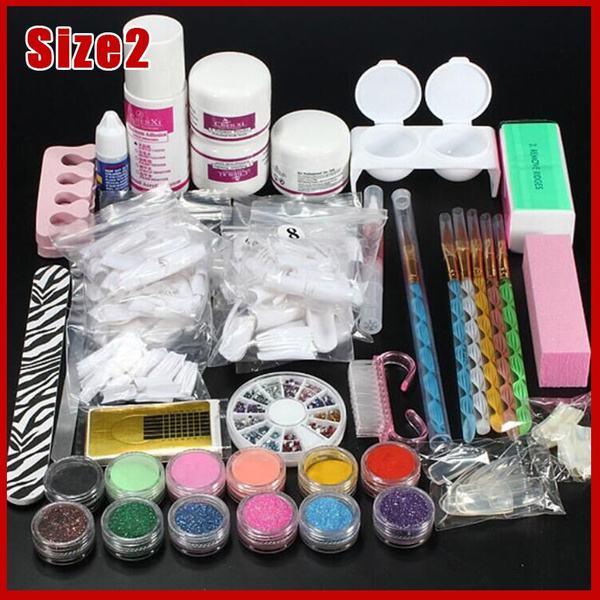 Uv Gel Acrylic Powder Nail Kit Glitter False Nails Files Nail Art Kit Uv Gel Primer Top Gel Nail Tool Kit 2 Size Wish