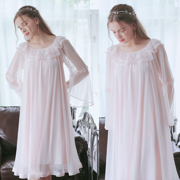 Lady Girls Lolita Nightdress Ruffle Lace Retro Sleepwear Nightgown Princess, Wish