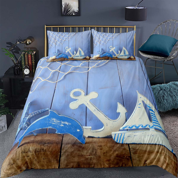 Nautical Comforter Cover For Kids Boys, Anchor King Size Bedding