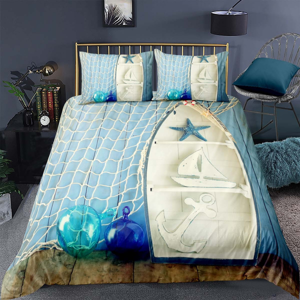 Nautical Kids Comforter Cover Starfish, Sea Blue Duvet Cover