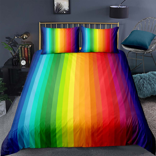 Rainbow Comforter Cover Stripe Teen, Colorful Bedding King
