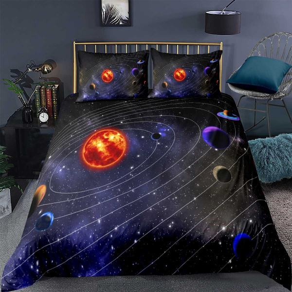 Elegant Home Multicolor Solar System with Planets Universe Galaxy Stars Design Coverlet Bedspread Quilt for Kids Teens Boys # Saturn Twin