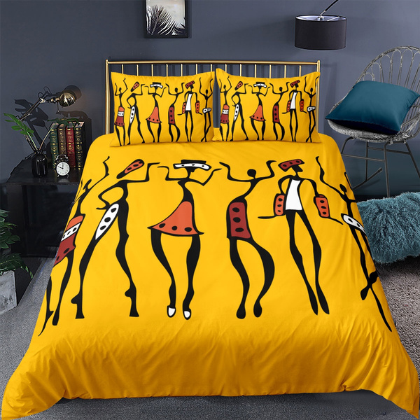 Africa Comforter Cover Dancing Figures, Earth Tone Bedding Sets