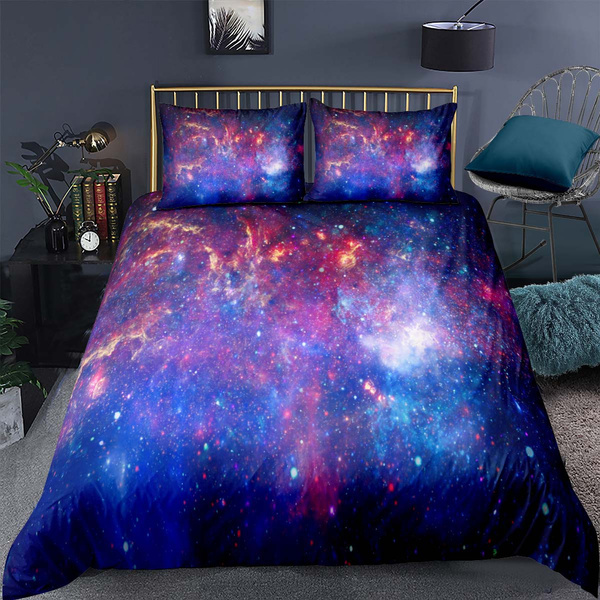 3 Pieces Zipper Feelyou Wolf Duvet Cover Set for Kids Boys 3D Print Galaxy Bedding Set Twin Size Decorative Blue Moonlight Stars Microfiber Polyester Comforter Cover with 2 Pillow Shams
