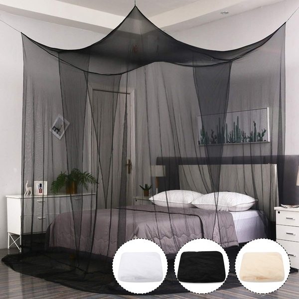 Mosquito Net Black White For Double Four Corner Bed Post Canopy Full Queen King Size Bedding Wish Bed Canopy Mosquito Net Full Queen King, White 4 Post King Bed