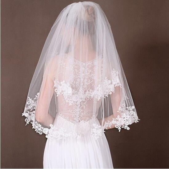 Beautiful 2 Layer White/Ivory Elbow Lace Edge Wedding Bridal Veil With Comb 2017 