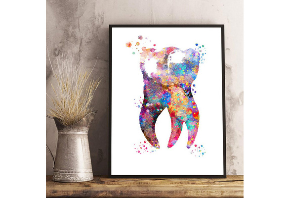 Dental Art Tooth Fairy Canvas Painting Watercolor Wall Art Poster Dental Hygieni