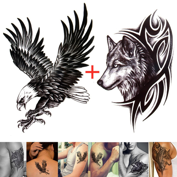 S.A.V.I Temporary Tattoo For Girls Men Women 3D Flying Eagle Sticker Size  21x15 cm - 1pc, Black