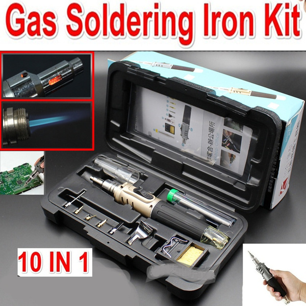 10-in-1 Self-Ignition Gas Soldering Iron Set Cordless Welding Torch Kit Tools