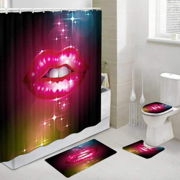 Colorful Tik Tok Shower Curtain Set Bath Mat Toilet Lid Cover Rug Bathroom Deco 