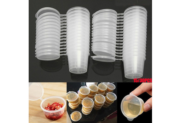 15PCS/30PCS 25ml Small Plastic Sauce Cups Food Storage Containers Clear  Boxes + Lids, Wish