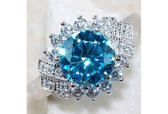 Vintage Blue Clear Crystal Water Drop Large Square Ring Wedding