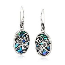 Creative Womens Abalone Shell and Sterling Silver Dragonfly Oval Drop Earrings For Proposal Anniversary Bridal Wedding Jewelry