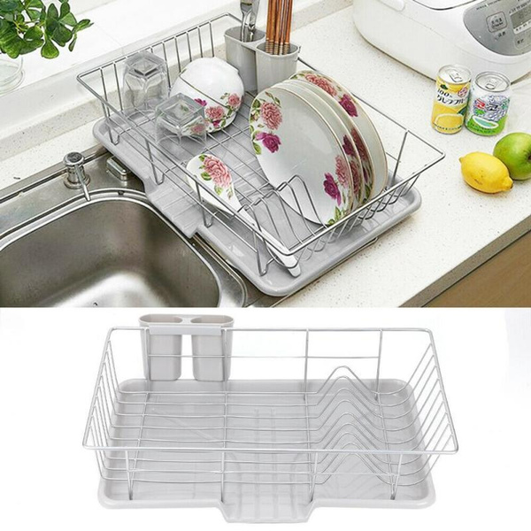 Durable Dish Drainer Metal Wire Cutlery Draining Holder Plate Rack Kitchen Sink Wish