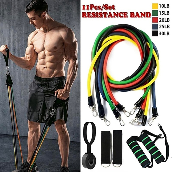 10 100LBS Indoor Fitness Elastic Rope Resistance Bands Yoga Exercise Fitness Band Rubber Loop Tube Bands with Ankle Straps handles door Anchor and