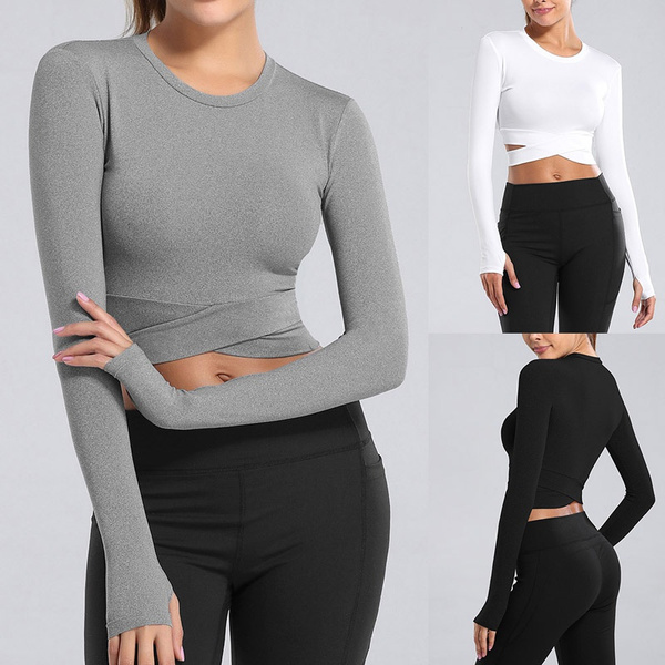 Long sleeve running hot sale crop top