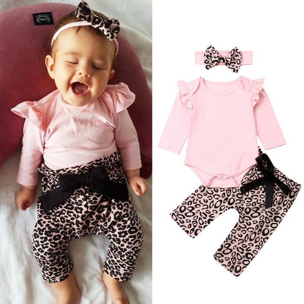 Newborn Baby Girl Clothes Long Sleeve Romper Leopard Leggings Pants 3PCS  Autumn Outfit 0-18M | Wish