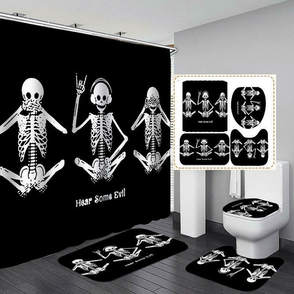 Funny Skeleton Bathroom Shower Curtain Waterproof Bath Curtain Sets Toilet Seat Cover Mat Non Slip Bathroom Rug Bathroom Decor Wish