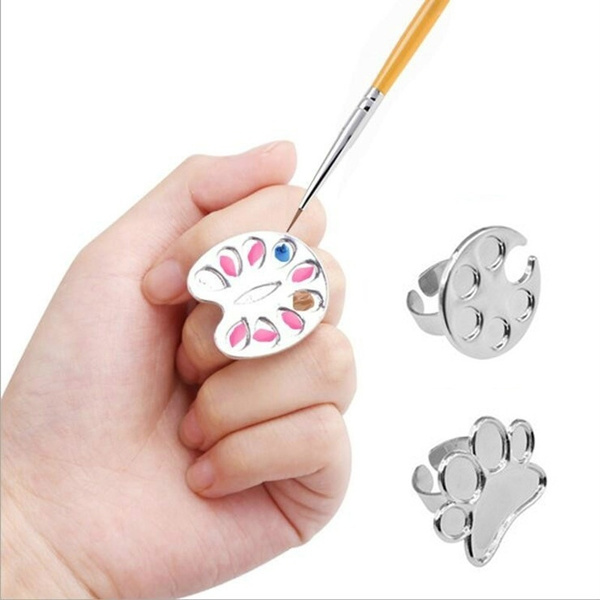 Mini Nail Art Metal Finger Ring Palette Mixing Acrylic Gel Polish Painting  Drawing Color Paint Dish Glue Palettes Tools