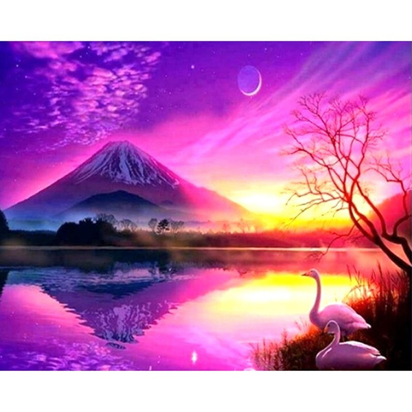 5D Diamond Art Painting Sunset , Large Size Mountain Diamond