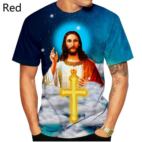 Faith Jesus Cross T Shirts 3D Print T-Shirts for Men Religious Christ Jesus Tshirt Mens Short Sleeve Crew Neck Tshirts