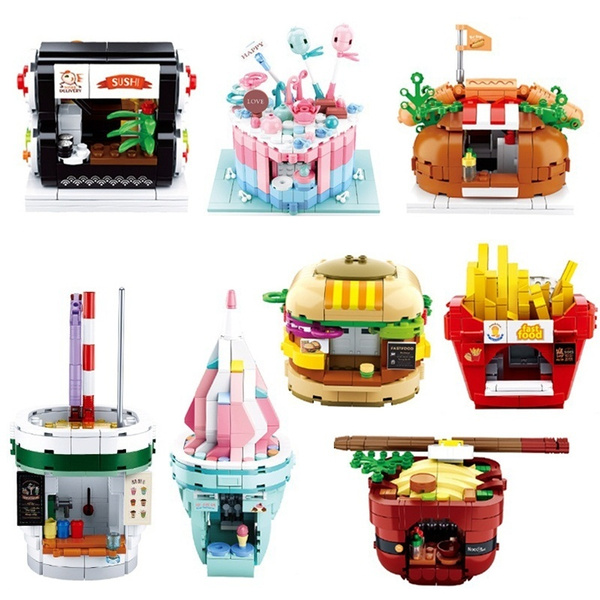 Mini City Shops Street View Blocks Market Retail Store Restaurant Model