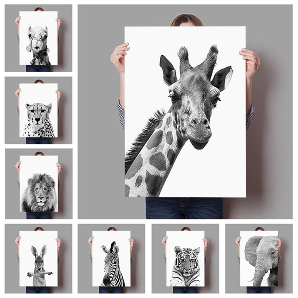 Framed Print Black & White Giraffe Picture Wild Animal Lion Tiger Leopard Art