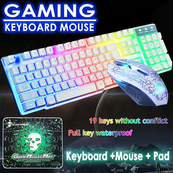 KUIYING T6 Rainbow Backlight USB Ergonomic Gaming Keyboard and Mouse Pad Set 